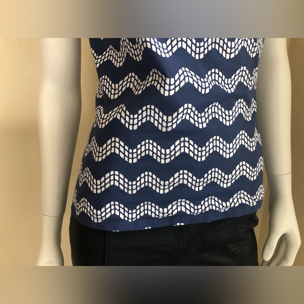 J. McLaughlin sleeveless top in blue and white faux wrap - Picture 4 of 15